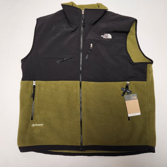North Face Denali Fleece Vest XXL Mens Full Zip Polartec Olive Green & Black New